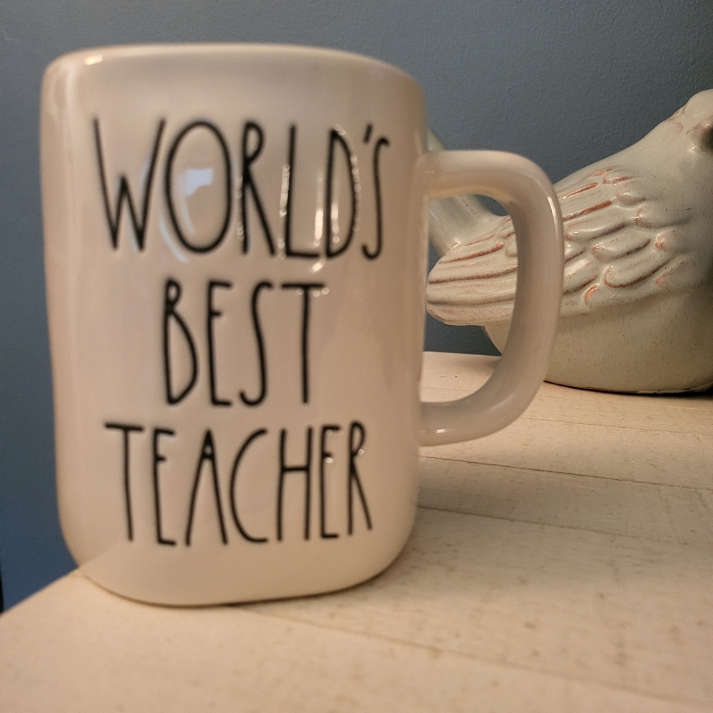 Rae Dunn "World's Best Teacher" Classic Blk/White    Big Mug/ Cup